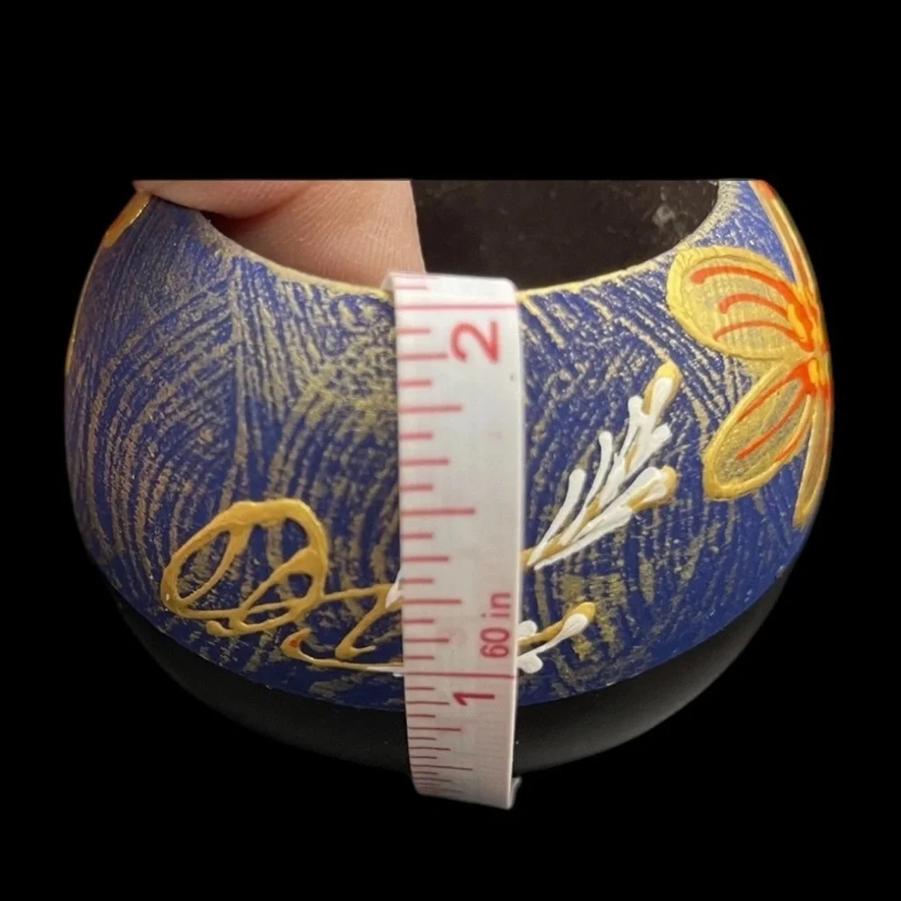 Floral Tea Light Wooden Votive Holders 4 Pcs Hand Painted Asian Inspired - Picture 6 of 10